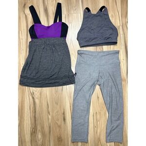 Lululemon Workout Set/3 Womens 4 Tank Top Sports Bra Capri Leggings Gym Athletic